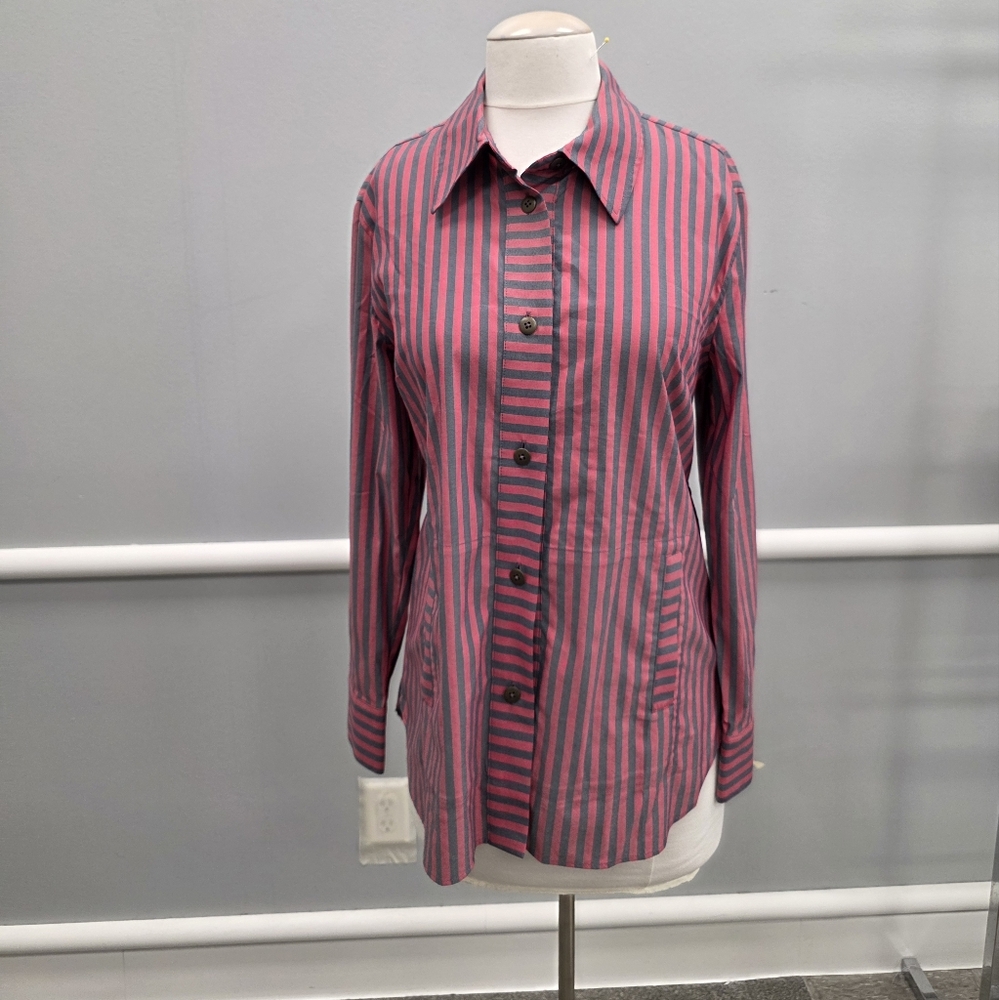 CAbi Pink and Gray Regatta Shacket Size Medium NWT 6083